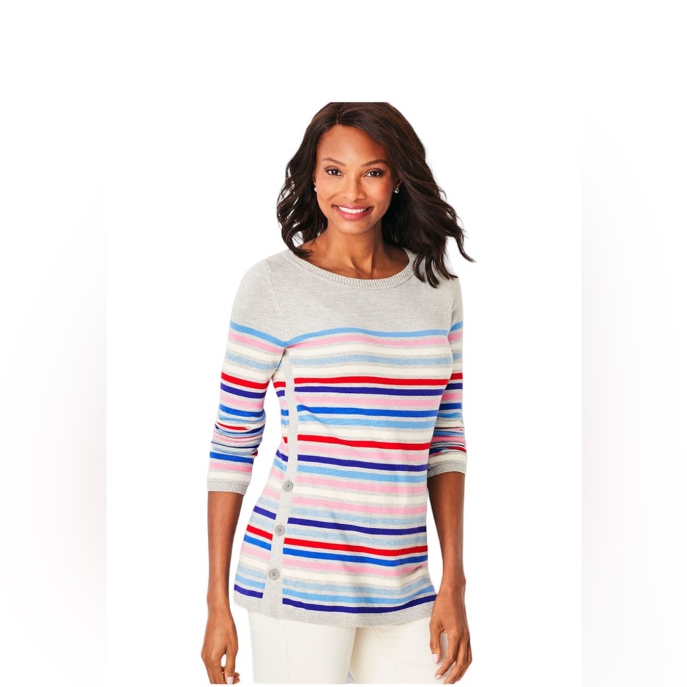 Talbots Multi-Stripe Side Button Sweater Size Med… - image 1